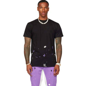 Conjunto de Camiseta y Jeans Personalizados para Hombre, Ropa Casual de Calle, Camiseta de Manga Corta con Estampado de Salpicaduras y Pantalones Vaqueros Morados Ajustados - Product Image 1
