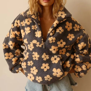 Sweat-shirt à capuche gris uni pour femme, à manches longues, fermeture éclair, col montant, coupe ample, pour les sports d'automne/hiver - Product Image 1