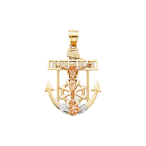 Colgante de Jesús con Ancla Chapado en Oro de 14K, Tres Tonos, Religioso, con Circonita, Amarillo, Plateado, Rosa, Clásico Cristiano para Niños - Product Image 1