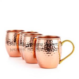 Ensemble de 4 tasses à mules de Moscou en cuivre martelé de qualité supérieure de 16oz, verres élégants à poignée en métal et laiton pour votre boisson quotidienne - Product Image 3