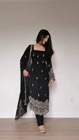 Salwar Kameez de Georgette Sintética para Mujer, Largo hasta el Tobillo, Vestido Tradicional Bordado, Ropa Casual, Estilo India Pakistán, Invierno Verano