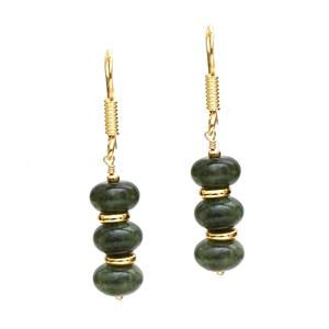 Pendientes colgantes de vesonita, diseño chapado en oro hecho a mano con cuentas espaciadoras, joyería elegante de piedras preciosas verdes para mujer - Product Image 2