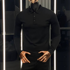 Suéter Casual de Invierno para Hombre, Transpirable, Antiarrugas, con Logotipo Frontal Estampado, Jacquard, Manga Larga, Cálido, 100% Algodón, a Rayas - Product Image 1