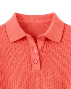 Pull polo court en tricot côtelé rose corail personnalisé pour femmes, manches longues, patte de boutonnage, doux, décontracté, mode d'hiver - Product Image 5