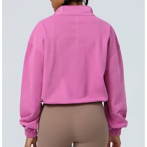 Nuevo estilo Casual logotipo personalizado liso polar poliéster corto Sudadera con capucha mujeres Crop Top Sudadera con capucha bordado personalizado - Product Image 2