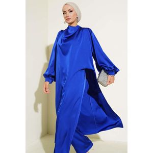 Conjunto de 2 Piezas Azul Marino para Mujer Diseño Satinado con Abertura Lateral - Product Image 1