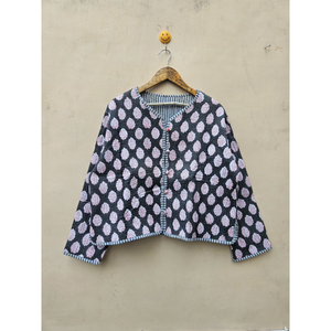Chaqueta de algodón con estampado de bloque de mano Vintage indio para mujer abrigo de invierno acolchado hecho a mano rayas de lino Boho Chic acogedor confort - Product Image 1