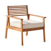 Fauteuil de salon d'extérieur en bois d'acacia massif, style nordique moderne, avec accoudoirs et dossier à lattes, idéal pour jardin, salle à manger, plage, restaurant, balcon - Vente en gros