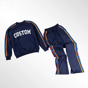 Ensemble de survêtement personnalisé avec impression de lettres pour garçons, bleu marine, manches longues, col rond, style sportif, respirant, en polyester, pour l'automne - Product Image 1