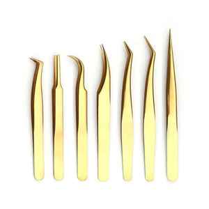 Vente flash - Pinces à épiler professionnelles en acier inoxydable pour extensions de cils, volume, pointues, courbées, inclinées, texture, application de faux cils - Product Image 1