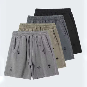 Shorts en coton uni personnalisés, délavés, pour hommes, streetwear, hip-hop, coton lourd, molleton français, cordon de serrage - Product Image 3