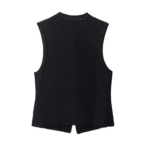 Chaleco Corto de Punto Informal para Mujer Otoño ZATRHMBM, Top sin Mangas con Cuello Redondo Retro y Botón Dorado, Nueva Moda 2025 - Product Image 3