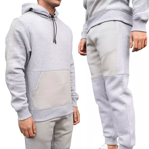 Ensemble de survêtement pour hommes coupe régulière ensemble complet à capuche haut de jogging bas de manches à rayures contrastées prix de gros hiver solide - Product Image 4