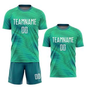 Custom football kit <b>mens</b> breathable quick dry <b>green</b> jersey and <b>shorts</b> set with wave pattern training uniform lightweight - Product Image 6