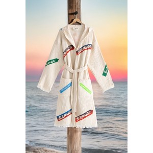Peignoir à capuche en coton biologique 100% Varol, tissé, décontracté, robe de plage - Caractéristique douce Nomada - Product Image 3
