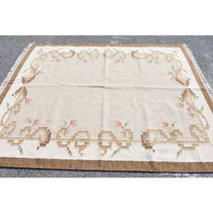 พรมขนสัตว์สีเบจสีน้ำตาลขนาด5.8x7.4ฟุตแบบตุรกีพรมห้องนั่งเล่นงานเย็บปะทำจากน้ำยางรูปสี่เหลี่ยมผืนผ้าสำหรับใช้ในห้องโถงห้องนอน - Product Image 3