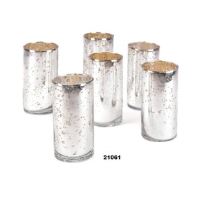 Juego de 6 jarrones de cristal de cilindro de plata modernos, centros de mesa hechos a mano, acabado de vidrio de mercurio, decoración de aniversario - Product Image 1