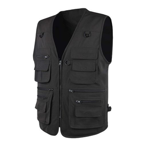 OEM personalizado hombres Casual trabajo chaleco transpirable impermeable Denim a prueba de viento multi-bolsillos al aire libre utilidad cuello en V cierre de cremallera - Product Image 2