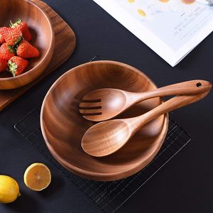 Bol à salade en bois d'acacia, forme en bois, bol décoratif en bois, bol en bois pour la salade - Product Image 4