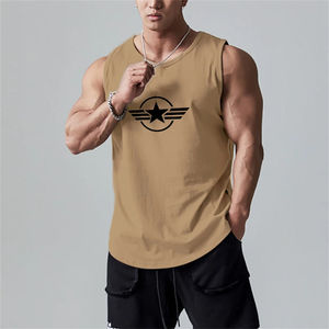 Camiseta sin mangas de mezcla de algodón informal para hombre, camiseta con costilla muscular de corte cuadrado con estampado personalizado sin mangas, diseño deportivo - Product Image 2