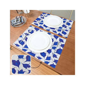 Tapis de table à fleurs bleus en coton uni écologique 13x18 pouces 200 GSM sergé brodé certifié GOTS non pelucheux fabriqué en Inde - Product Image 3