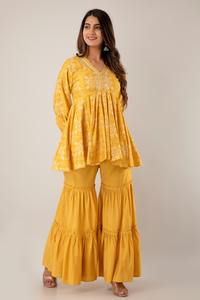 Traje Sharara de Moda Maruti MF09 para Mujer, Diseño Indio-Pakistaní, con Bordado de Muselina y Lentejuelas, Muy Popular - Product Image 5