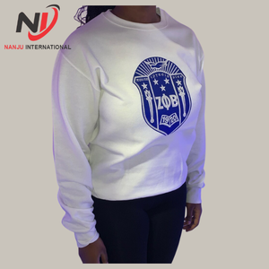 เสื้อฮู้ดลำลองแบบสั่งทำยอดนิยม กางเกงวอร์ม OEM สไตล์เสื้อสเวตเชิ้ต Zeta Phi Beta ปักโลโก้แบบสปอร์ต คอกลม 100% - Product Image 2