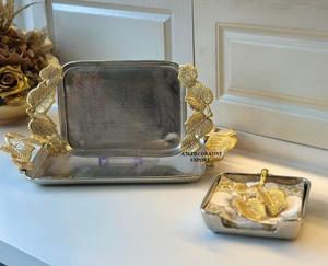 Ensemble de plateaux de service écologiques avec poignée en feuille d'or, finition polie élégante, plateau de service en métal, plat décoratif, cadeau de luxe - Product Image 3