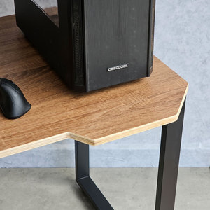 GD68082 Adjustable Height Gaming Desk 140x70cm Carbon Surface with LED Plywood Wood <b>Iron</b> Legs Easy Assembly for Bedroom Use - Product Image 4