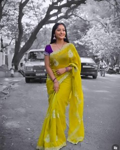 Peacock Work Heavy Fancy bordado puro suave tela crujiente hermoso sari con blusa de contraste pieza para boda especial - Product Image 2