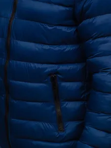 Men's Winter Hooded Puffer Jacket Solid <b>Colour</b> Zipper Closure Casual Style Windproof Polyester Wadding Slim Fit - Product Image 3
