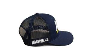 Customizable Embroidered Logo <b>Navy</b> Mesh Trucker <b>Hat</b>, Middle Profile by Vietnam Manufacturer, Sporty & Energetic Daily Outfit - Product Image 2