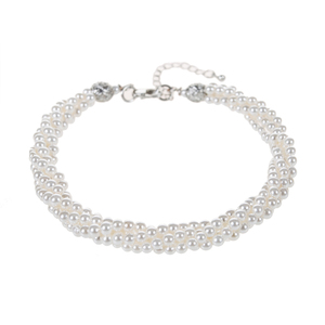 Pulsera WENCHI para Mujer, Compromiso, 4 Hileras de Perlas de Agua Dulce Naturalmente Retorcidas, Plata 925, Forma Redonda, Blanca, Moderna - Product Image 4