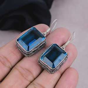 Boucles d'oreilles pendantes en topaze bleue de Londres, faites à la main, en argent sterling 925, bijoux élégants, cadeau pour femmes, design bohème - Product Image 5