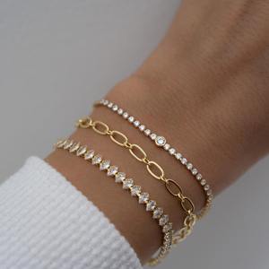 Brazalete de Tenis con Moissanita Corte Marquesa de Diseño Exclusivo, con Plata 925 y Baño de Oro de 14k, Joyería con Diamantes Simulados a Bajo Precio - Product Image 3