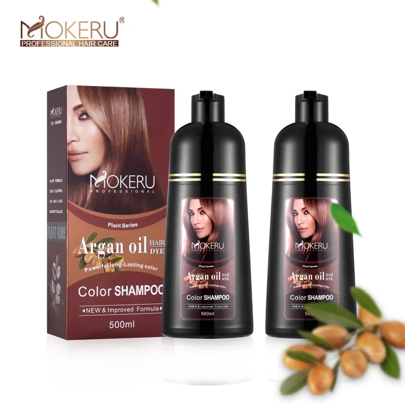 Óleo de argan 500ml, shampoo colorido de henna para cabelo, marrom escuro, cor de cabelo para homens