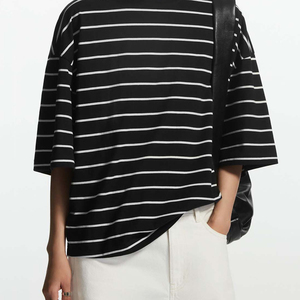 Wholesale Rate Custom Stripes Design Drop Shoulder Loose Fitted Women's Oversize T-Shirts Outdoor Fashion Clothing T-Shirts - Product Image 6