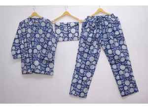 Conjunto de pijama de algodón indio para mujer, bloque de mano, estampado de flores, transpirable y suave, moda, ropa de mercado informal, vestido para verano - Product Image 6