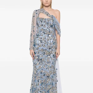 Sin mangas Floral Aline Body Shape Ball Gown Elegante con cuentas de lentejuelas y cuentas Vestido largo de fiesta de noche con posición frontal del logotipo - Product Image 1