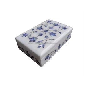 Joyero decorativo de alta demanda patrón cuadrado de trabajo de nácar azul empaquetado en cartón disponible de la India - Product Image 1