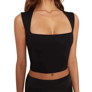 24 colores logotipo personalizado en blanco liso cuello cuadrado profundo costilla ancha elástico sin mangas de las mujeres Tank Top mujeres Crop Top - Product Image 1