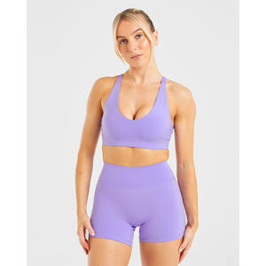 Soutien-gorge de sport Vibrant Violet Staple de haute qualité bretelles arrière réglables décolleté en V lisse et dernières femmes Fitness soutien-gorge de sport - Product Image 3