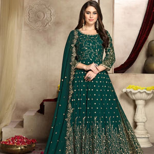 Belle Georgette brodée longue robe de Style Anarkali pantalon Dupatta ensemble indien pakistanais vêtements pour les fêtes de mariage adulte - Product Image 1