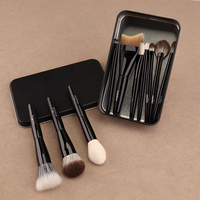 Ensemble de 10 pinceaux de maquillage pour le visage avec boîte de rangement en métal, poils synthétiques, manche en plastique, pinceaux cosmétiques pour fond de teint, poudre, fard à paupières