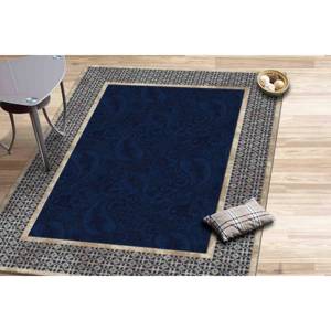 Navy Blue <b>Chenille</b> <b>Rug</b>: Geometric Modern Accent <b>Rug</b>,Nonwoven Soft <b>Rug</b> - Product Image 4