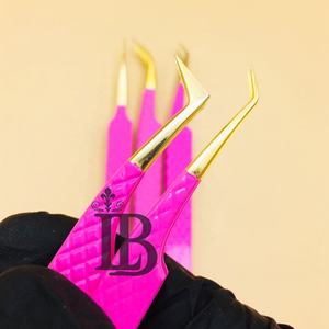 Pinces à épiler roses de qualité supérieure, pinces à épiler pour extensions de cils, pinces à épiler pour cils de vison, acier inoxydable, pointe dorée, volume russe, logo personnalisé, MOQ - Product Image 6