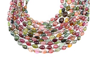Cuentas de piedras preciosas de turmalina multicolor natural, proveedor de cuentas de turmalina multiforma ovalada lisa de 8 pulgadas - Product Image 5