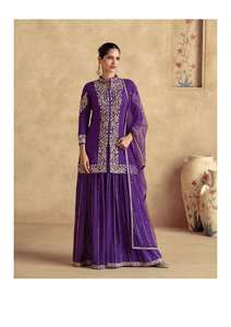 Conjunto de traje Palazzo de seda Chinon de secuencia de estera de 3mm bordado con estampado Digital de la colección paquistaní india, ropa de diseñador elegante - Product Image 5