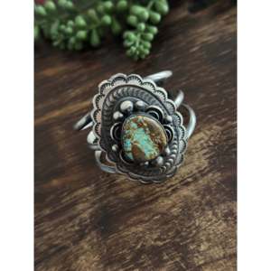 Chimney Butte #8 Turquoise Concho <b>Cuff</b> <b>Bracelet</b> with Sterling <b>Silver</b> Fashionable Accessory - Product Image 4