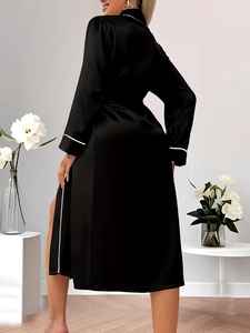 ชุดคลุมอาบน้ำผ้าไหมซาตินคุณภาพสูงสำหรับผู้หญิง ดีไซน์หรูหรา พร้อมชุดคลุมยาว  ชุดคลุมหรูหราสำหรับสุภาพสตรี พร้อมโลโก้สั่งทำ - Product Image 4